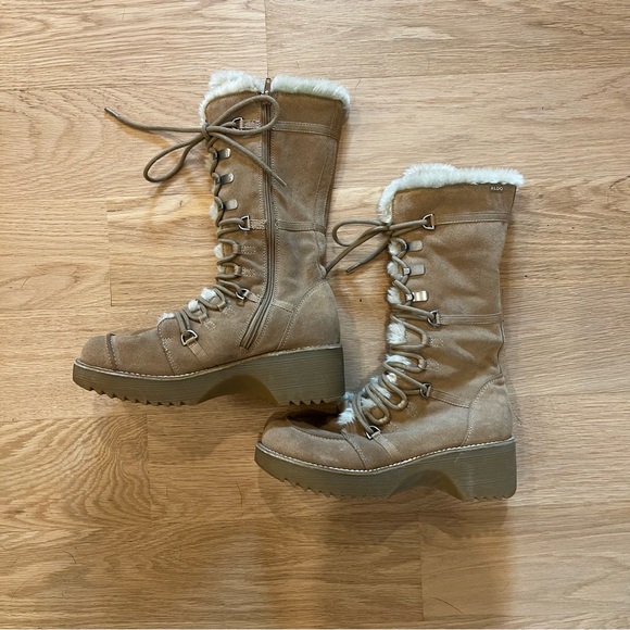 Aldo Y2K Faux Suede Shearling Lace Up Platform Boots-Size 41-Excellent condition - Picture 1 of 6